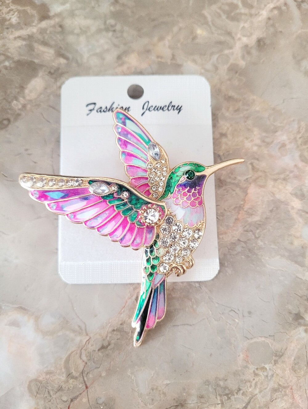 Hummingbird Rhinestone Brooch Tropical Wear Resort Wear Hummingbird Accessories - Picture 3 of 5